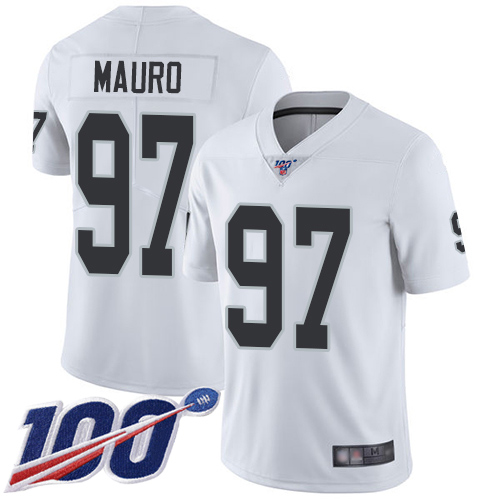 Men Oakland Raiders Limited White Josh Mauro Road Jersey NFL Football #97 100th Season Vapor Jersey